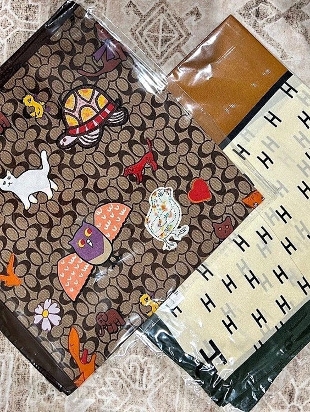 2 pack Letter C and H printed fun silk touch Scarf in Brown & White